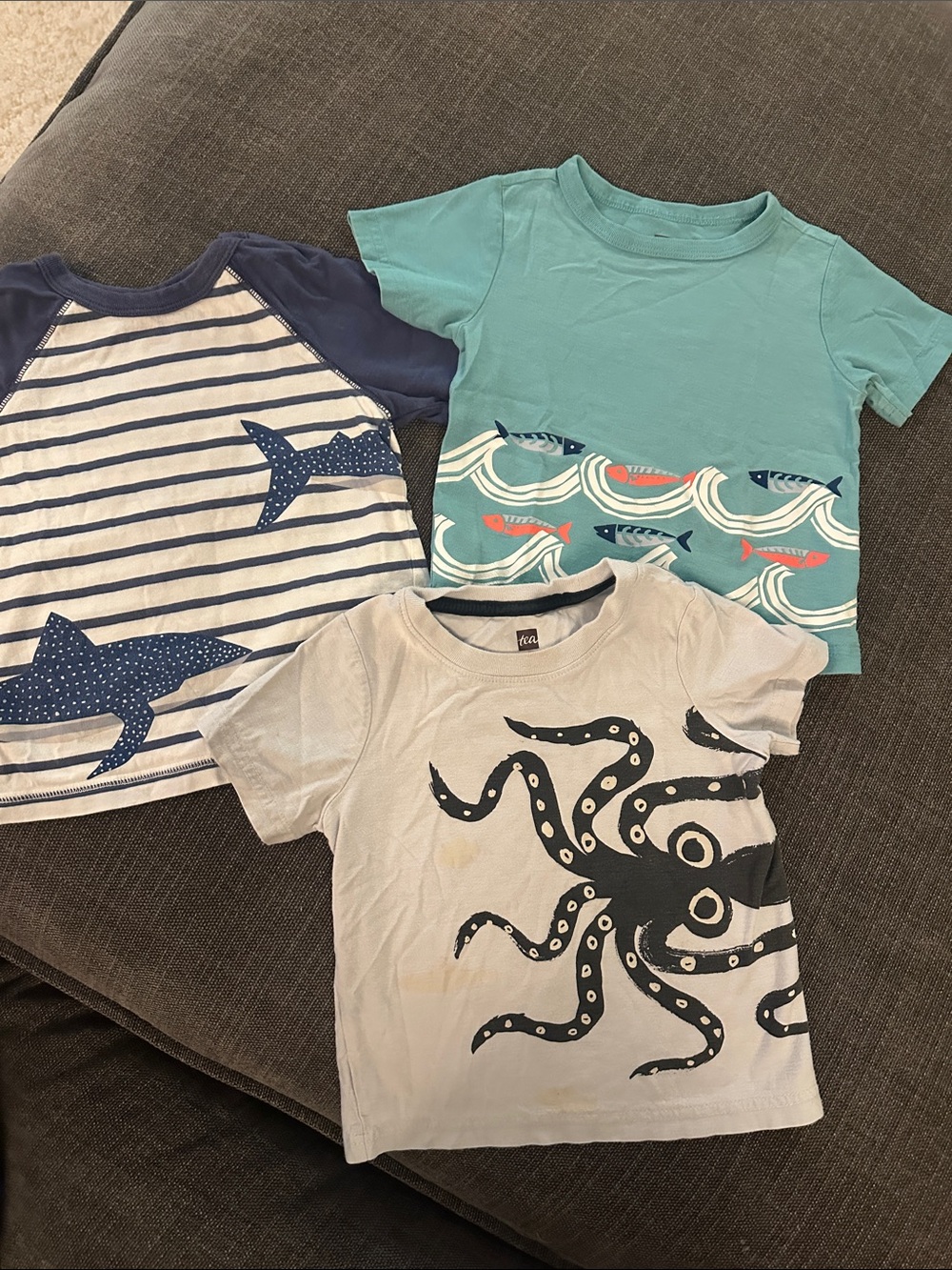 Tea Collection Kids' Sea Creature Tee Trio - Teal, Navy & Light Gray